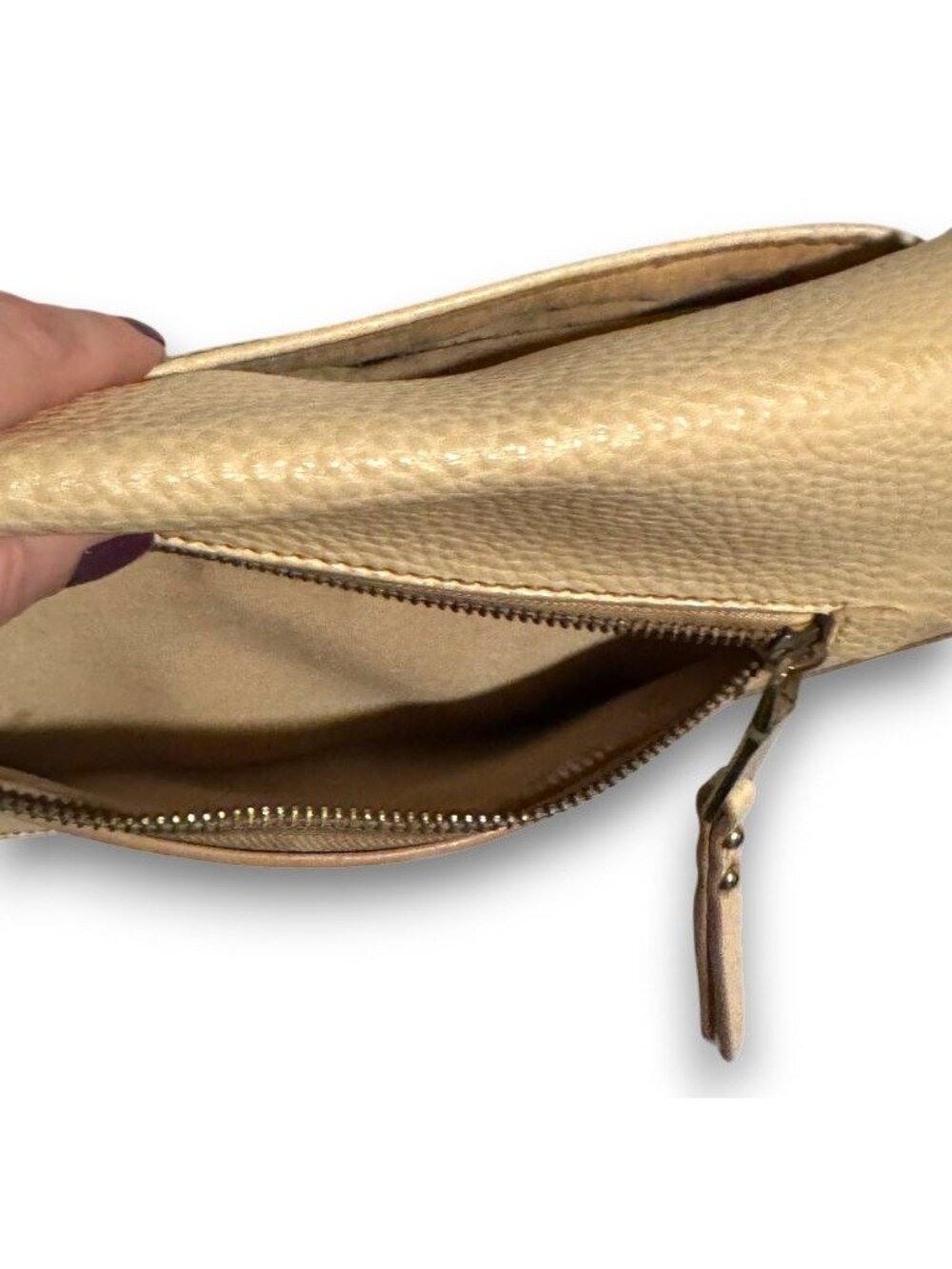 Vintage Jaclyn Smith Cream Pebbled Leather Saddle Crossbody Bag Adjustable Strap - Picture 6 of 11